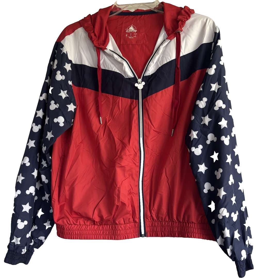 Disney Parks Mickey Mouse Red White Blue Windbreaker Jacket Adult Size M